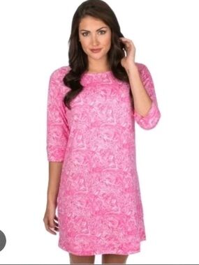 NWT Lauren James Pink Print Tunic Top Womens Size L 3/4 Sleeve Casual Preppy